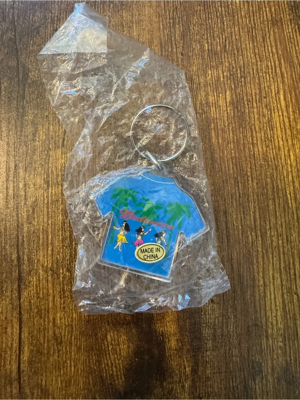 Budweiser Hawaiian Shirt Acrylic Keychain Hula Dancers Palm‎ Trees Beer Promo